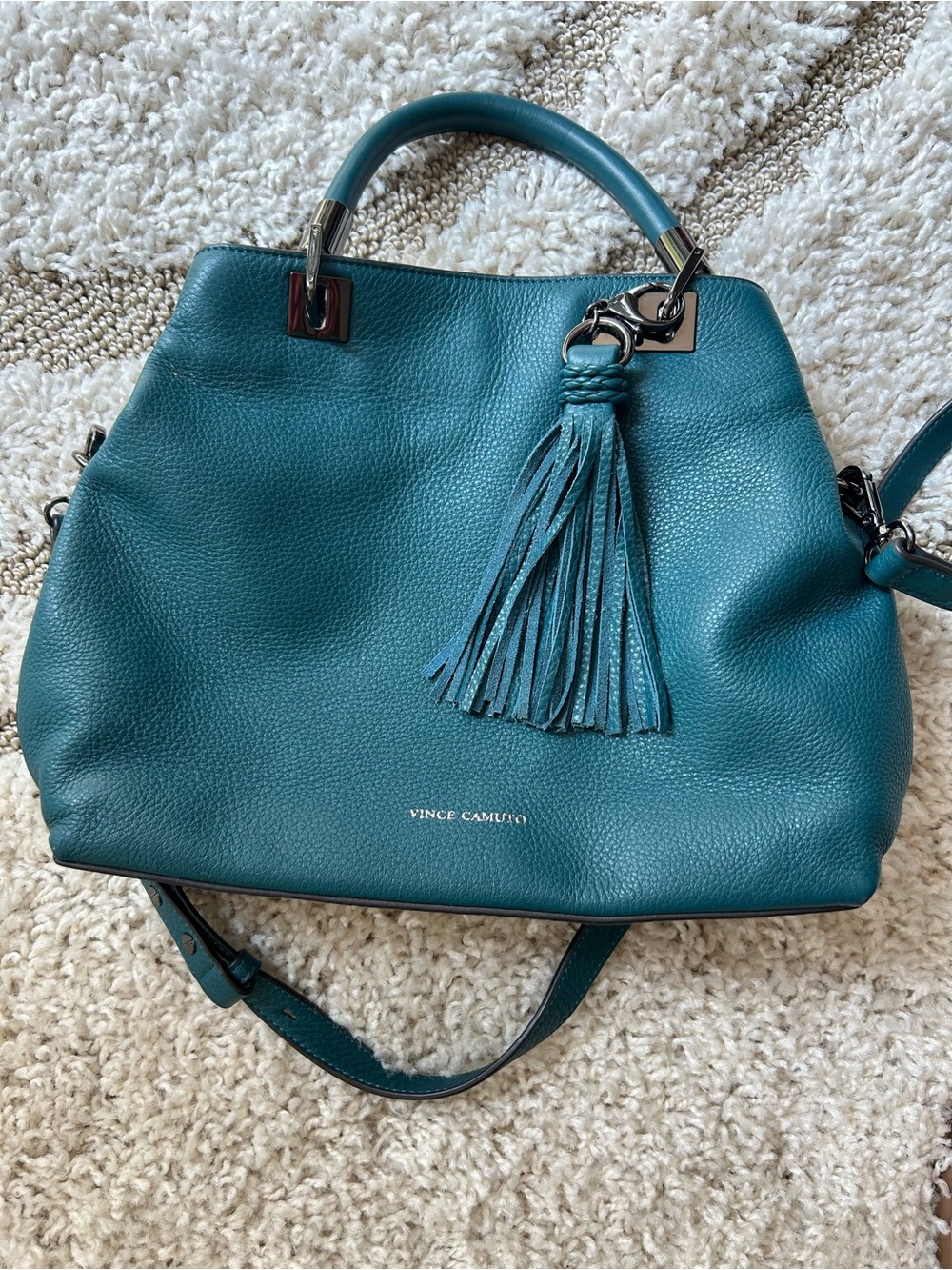 Vince Camuto Teal Leather Tassel Satchel
